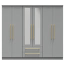 Ealing Ready Assembled Tall 6 Door 2 Drawer 2 Mirror Wardrobe in Dusk Grey