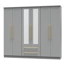 Ealing Ready Assembled Tall 6 Door 2 Drawer 2 Mirror Wardrobe in Dusk Grey