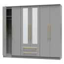 Ealing Ready Assembled Tall 6 Door 2 Drawer 2 Mirror Wardrobe in Dusk Grey