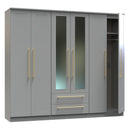 Ealing Ready Assembled Tall 6 Door 2 Drawer 2 Mirror Wardrobe in Dusk Grey