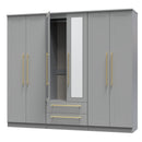 Ealing Ready Assembled Tall 6 Door 2 Drawer 2 Mirror Wardrobe in Dusk Grey