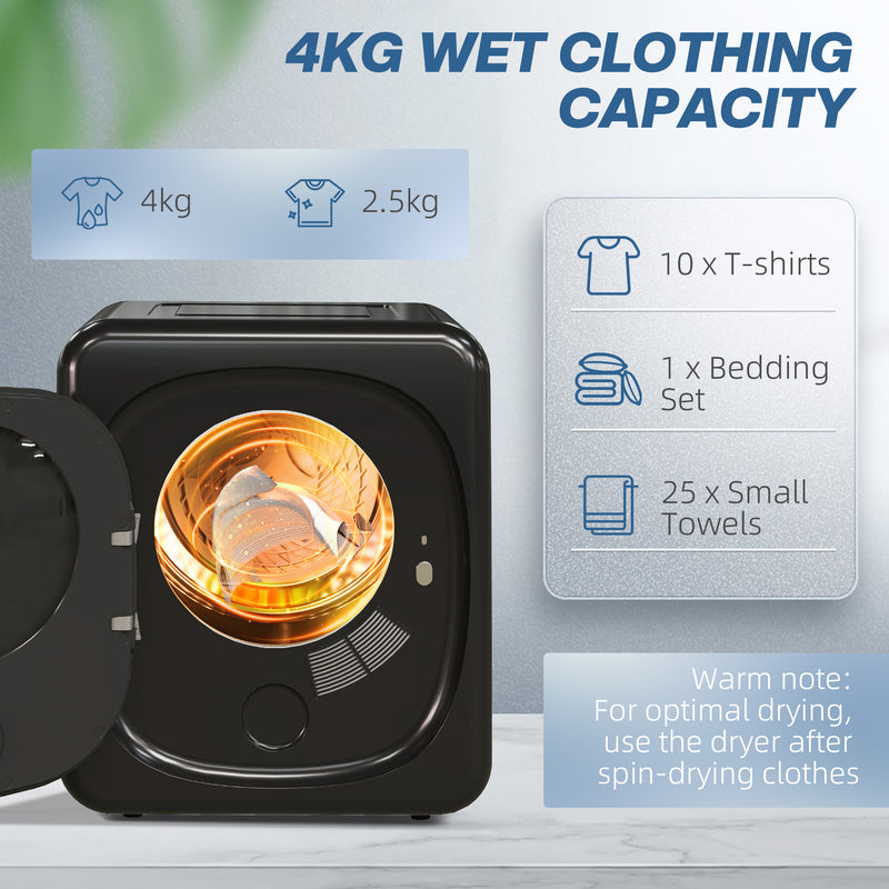 HOMCOM 4kg 800W Vented Tumble Dryer With Deodorize, Smart Mode