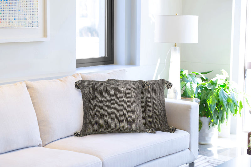 Herringbone - Recycled Cotton Cushion Cover in Black