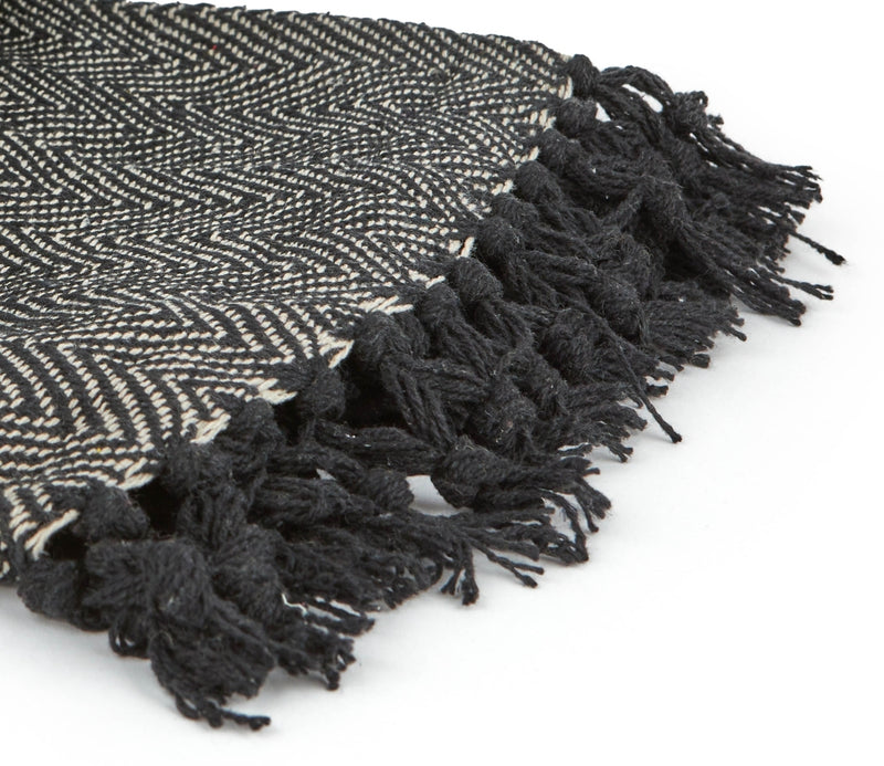 Herringbone - Recycled Cotton Throw in  Black (90" x 100")