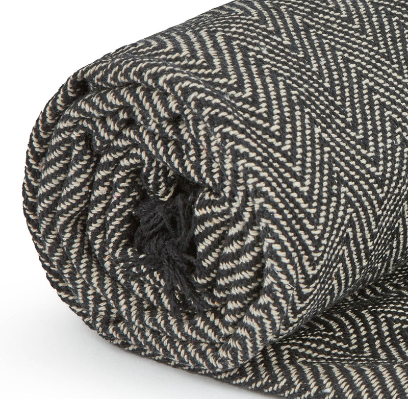 Herringbone - Recycled Cotton Throw in  Black (90" x 100")