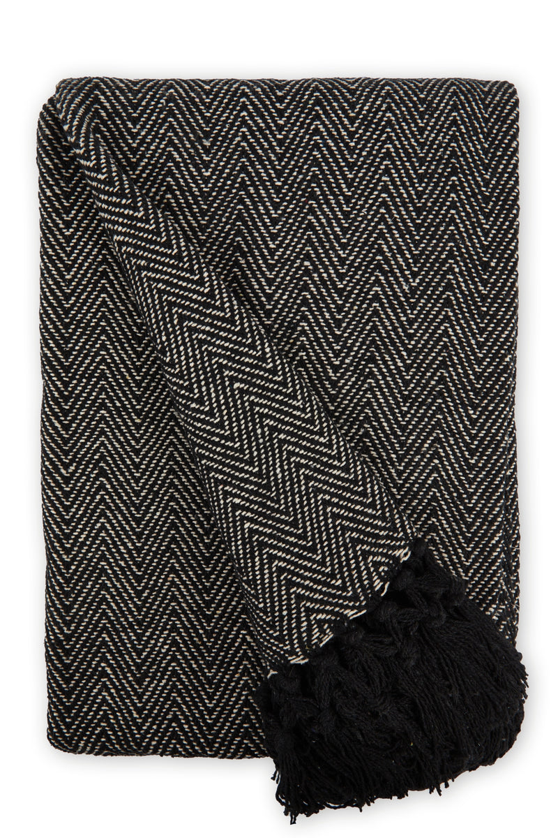 Herringbone - Recycled Cotton Throw in  Black (90" x 100")
