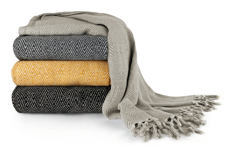 Herringbone - Recycled Cotton Throw in  Silver