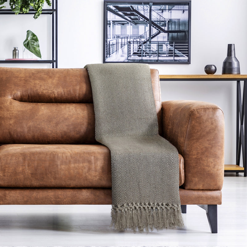 Herringbone - Recycled Cotton Throw in  Natural