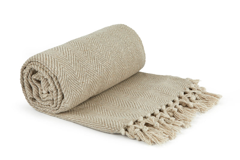 Herringbone - Recycled Cotton Throw in  Natural