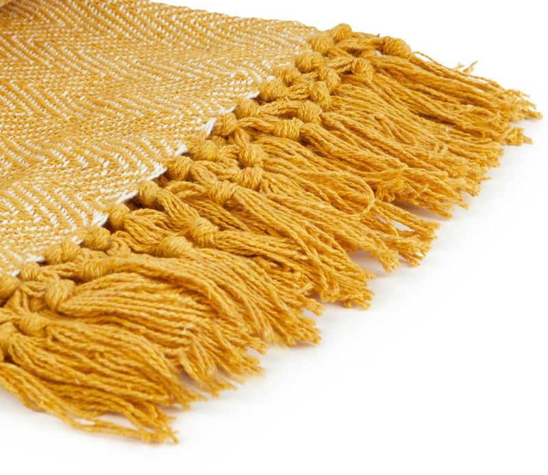 Herringbone - Recycled Cotton Throw in  Ochre