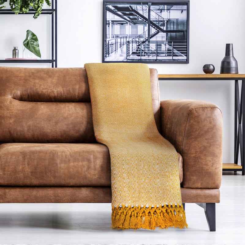 Herringbone - Recycled Cotton Throw in  Ochre