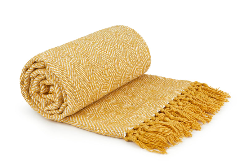 Herringbone - Recycled Cotton Throw in  Ochre