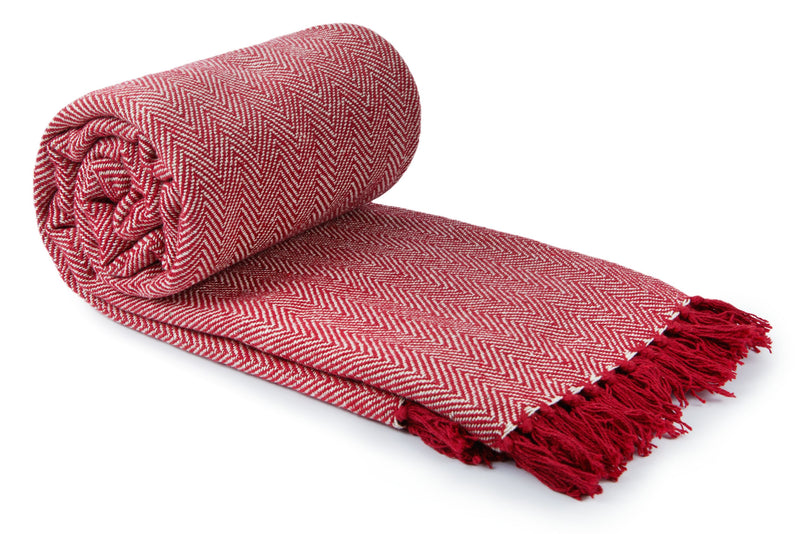 Herringbone - Recycled Cotton Throw in  Red