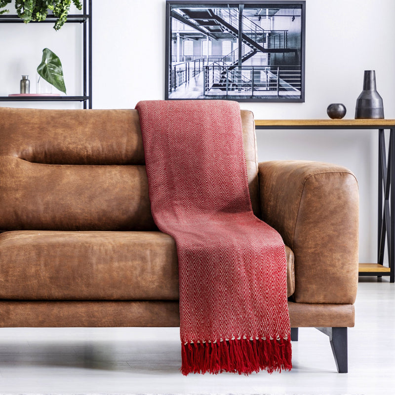 Herringbone - Recycled Cotton Throw in  Red