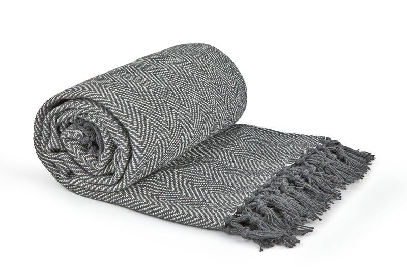 Herringbone - Recycled Cotton Throw in  Silver