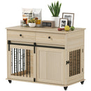 PawHut Dog Crate Furniture, Dog Cage W/ Wheels, 2 Drawers, Sliding Door, Oak