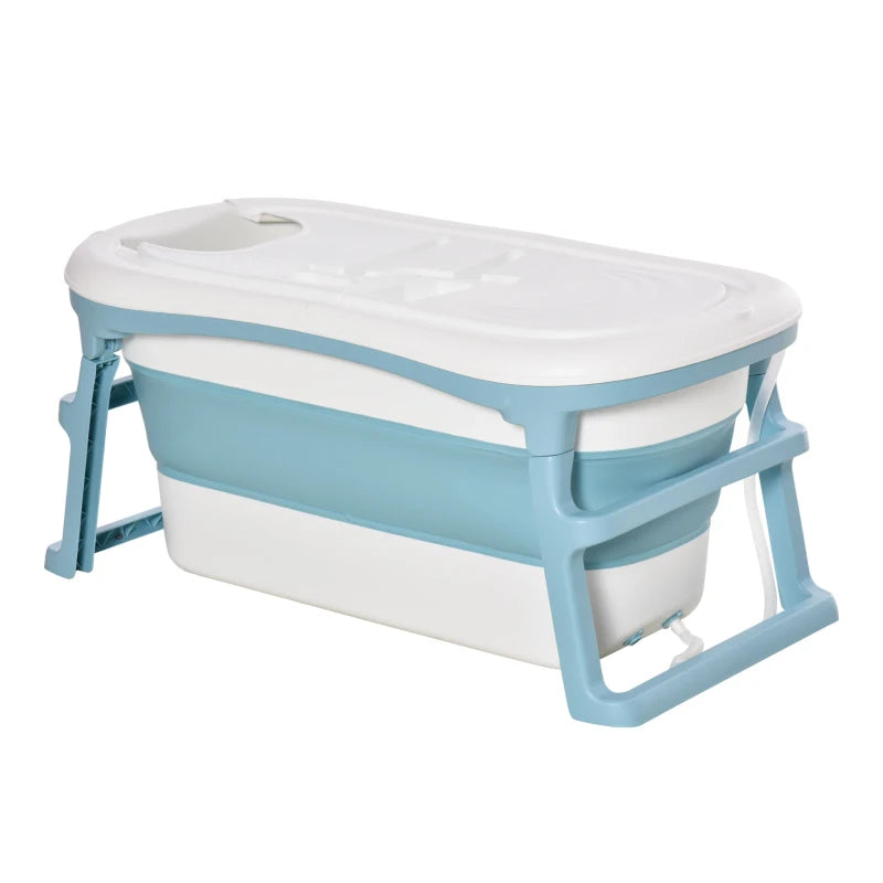 HOMCOM Baby Bath Tub Collapsible with Cover - Blue