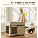 PawHut Dog Crate Furniture, Dog Cage W/ Wheels, 2 Drawers, Sliding Door, Oak