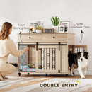 PawHut Dog Crate Furniture, Dog Cage W/ Wheels, 2 Drawers, Sliding Door, Oak