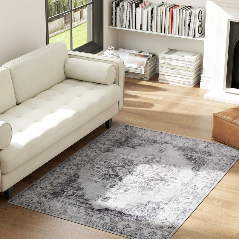 HOMCOM Flannel Non-Slip Washable Rug for Living Room,