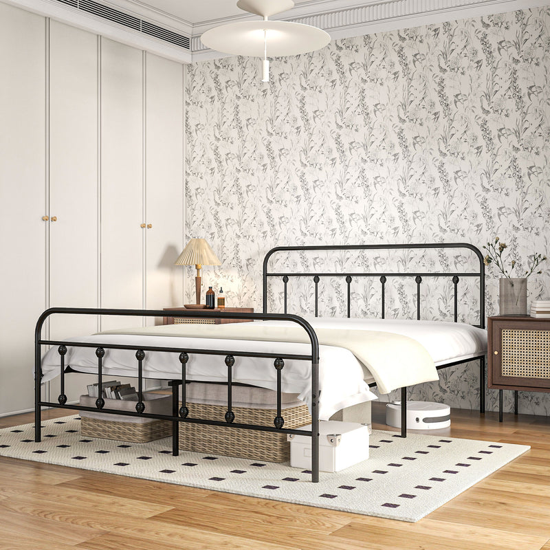 HOMCOM 5ft Metal King Platform Bed Frame W/ Underbed Storage Headboard White/Black