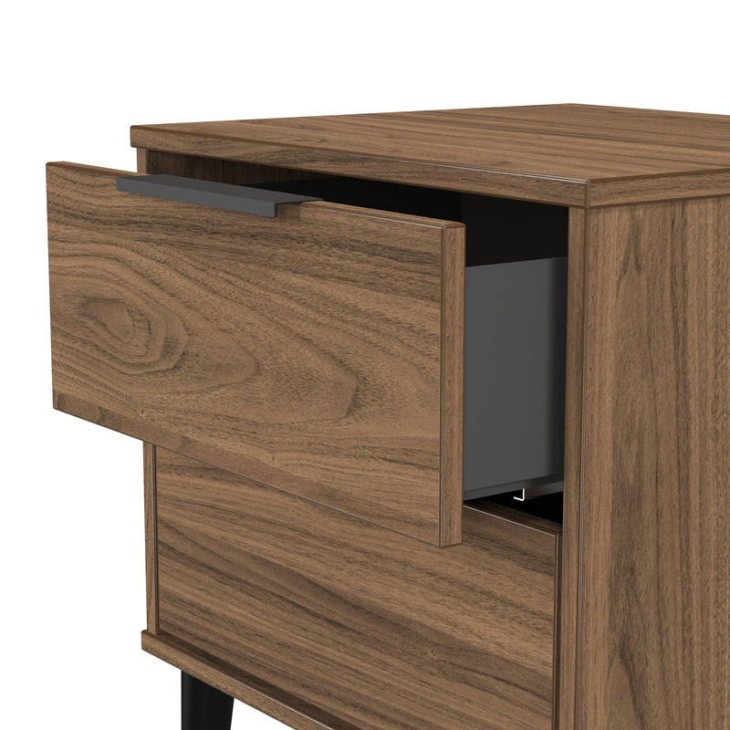 Helsinki Ready Assembled 2 Drawer Bedside Cabinet in Carini Walnut