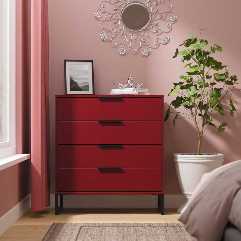 Havana Ready Assembled 4 Drawer Chest in Red Matt