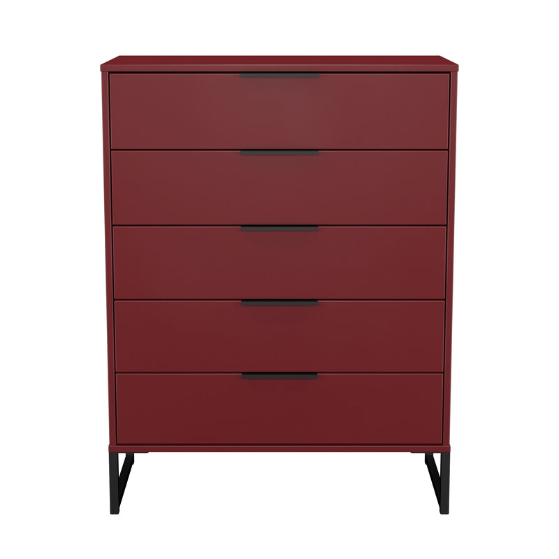 Havana Ready Assembled 5 Drawer Chest in Red Matt