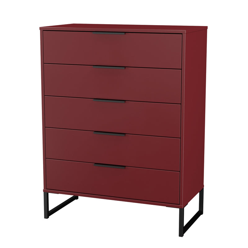 Havana Ready Assembled 5 Drawer Chest in Red Matt