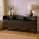 Havana Multi-Media Large TV Unit With 3 Drop Doors In Black Ash