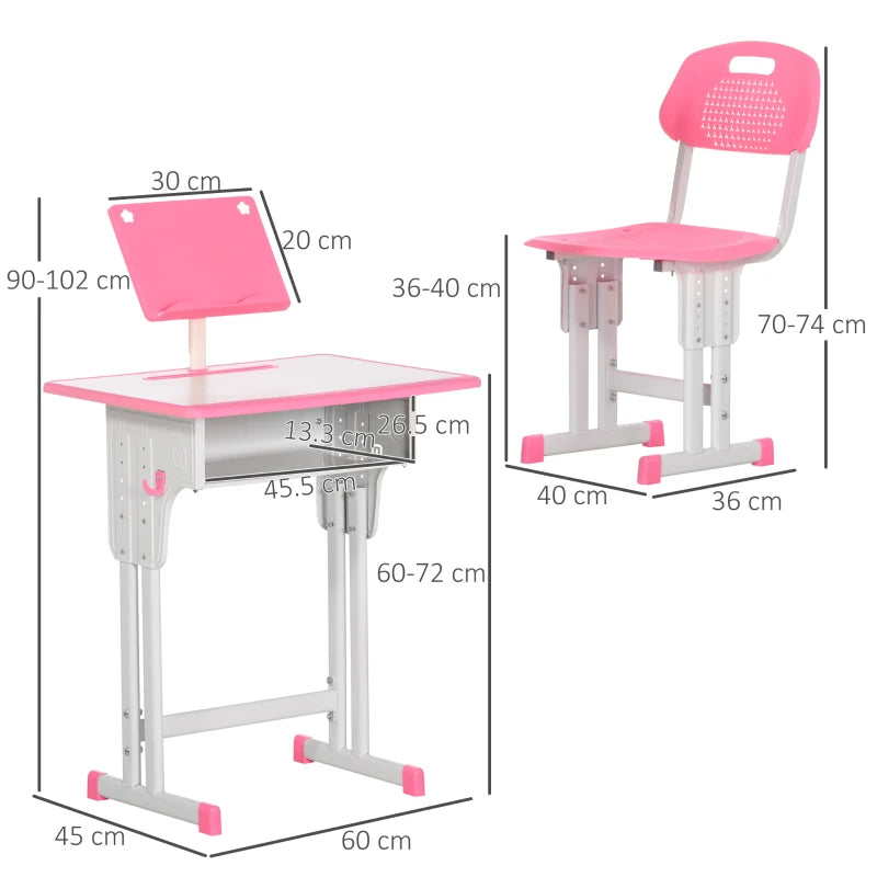 HOMCOM Kids Adjustable Desk and Chair Set- Pink