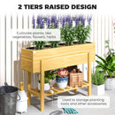 Outsunny Wooden Raised Bed w/ Bed Liner, Storage Shelf
