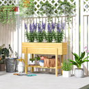 Outsunny Wooden Raised Bed w/ Bed Liner, Storage Shelf