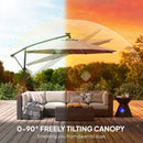 Outsunny 3 M Garden Cantilever Parasol With Solar Light, Rotation, Grey