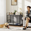 PawHut Dog Crate Furniture with Rotating Bowl Holder for Large Dogs, Grey