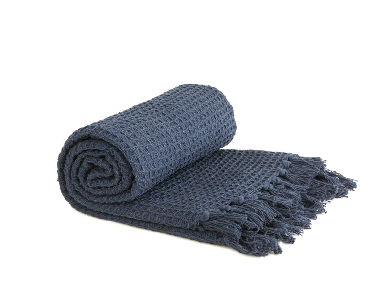 Honeycomb - Recycled Cotton Throw in Navy