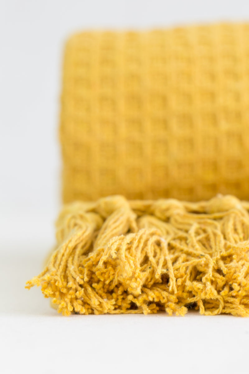 Honeycomb - Recycled Cotton Throw in Ochre