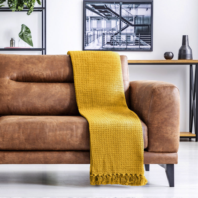 Honeycomb - Recycled Cotton Throw in Ochre