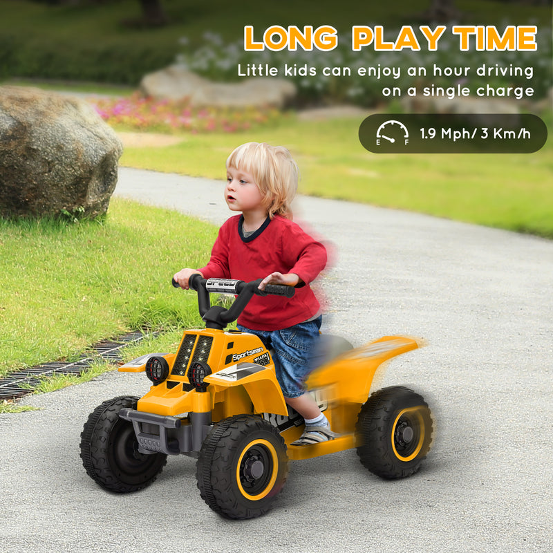 AIYAPLAY 6V Electric Quad Bike For Kids W/ Forward Backward - Yellow/Pink