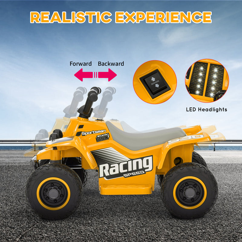 AIYAPLAY 6V Electric Quad Bike For Kids W/ Forward Backward - Yellow/Pink