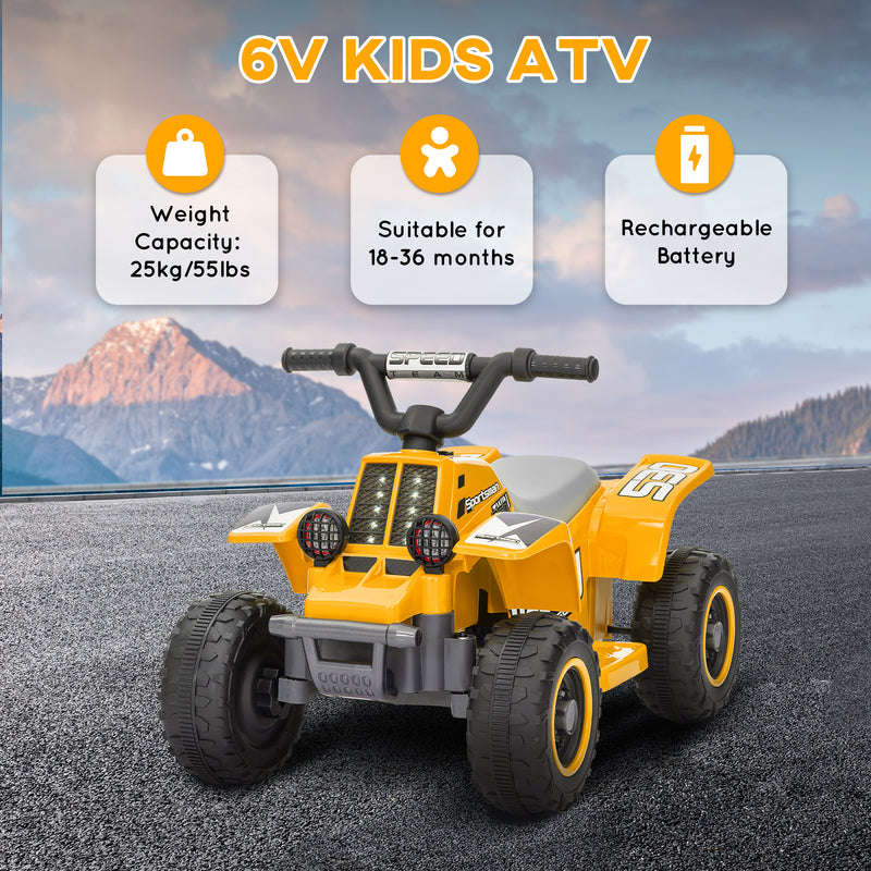 AIYAPLAY 6V Electric Quad Bike For Kids W/ Forward Backward - Yellow/Pink