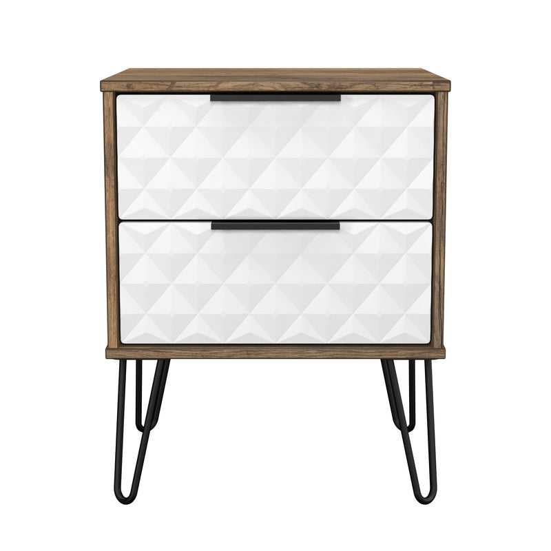 Harlequin 2 Drawer Bedside in White Matt & Vintage Oak - Ready Assembled