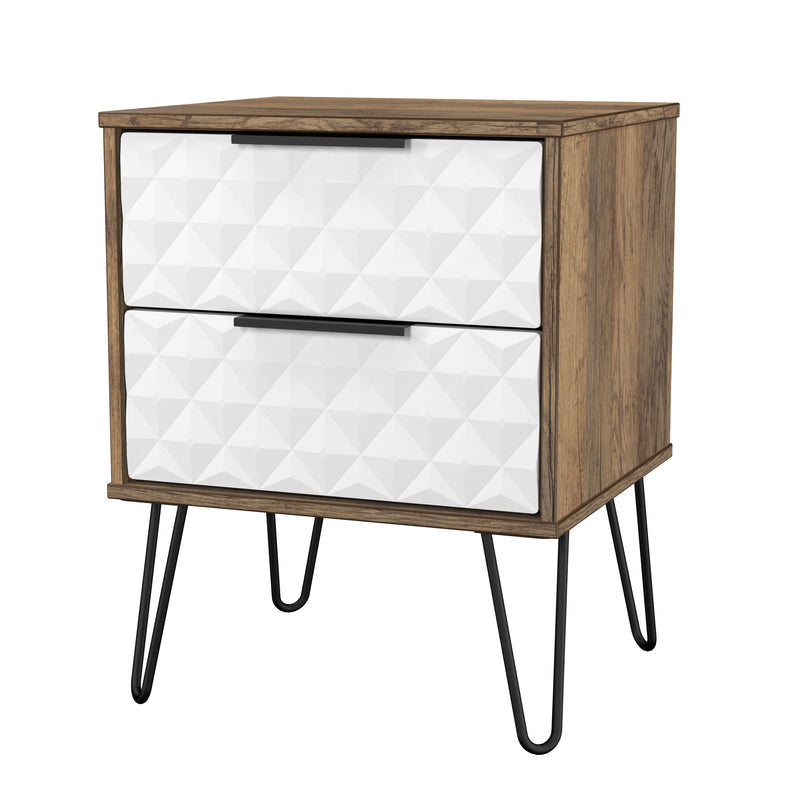 Harlequin 2 Drawer Bedside in White Matt & Vintage Oak - Ready Assembled