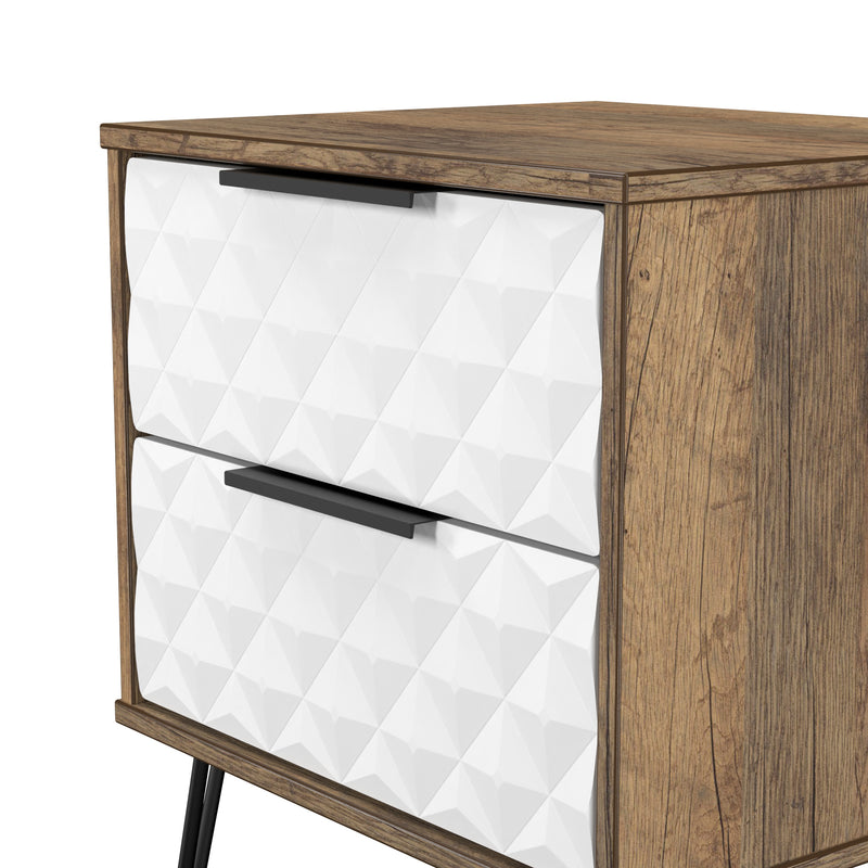 Harlequin 2 Drawer Bedside in White Matt & Vintage Oak - Ready Assembled