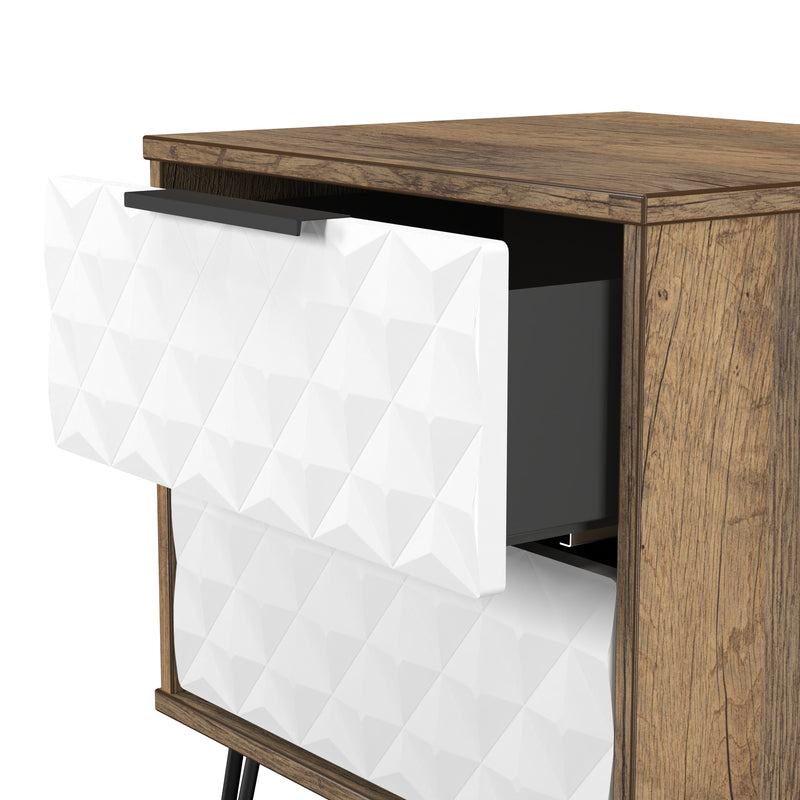 Harlequin 2 Drawer Bedside in White Matt & Vintage Oak - Ready Assembled