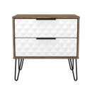 Harlequin 2 Drawer Side Table in White Matt & Vintage Oak - Ready Assembled