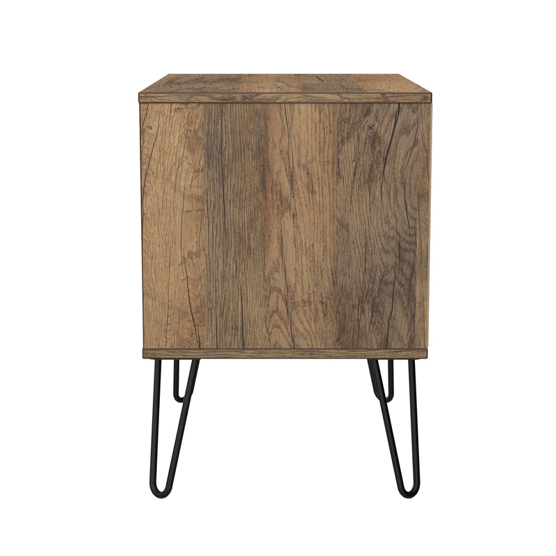 Harlequin 2 Drawer Side Table in White Matt & Vintage Oak - Ready Assembled
