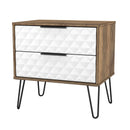 Harlequin 2 Drawer Side Table in White Matt & Vintage Oak - Ready Assembled