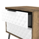 Harlequin 2 Drawer Side Table in White Matt & Vintage Oak - Ready Assembled