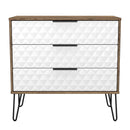 Harlequin 3 Drawer Chest in White Matt & Vintage Oak - Ready Assembled